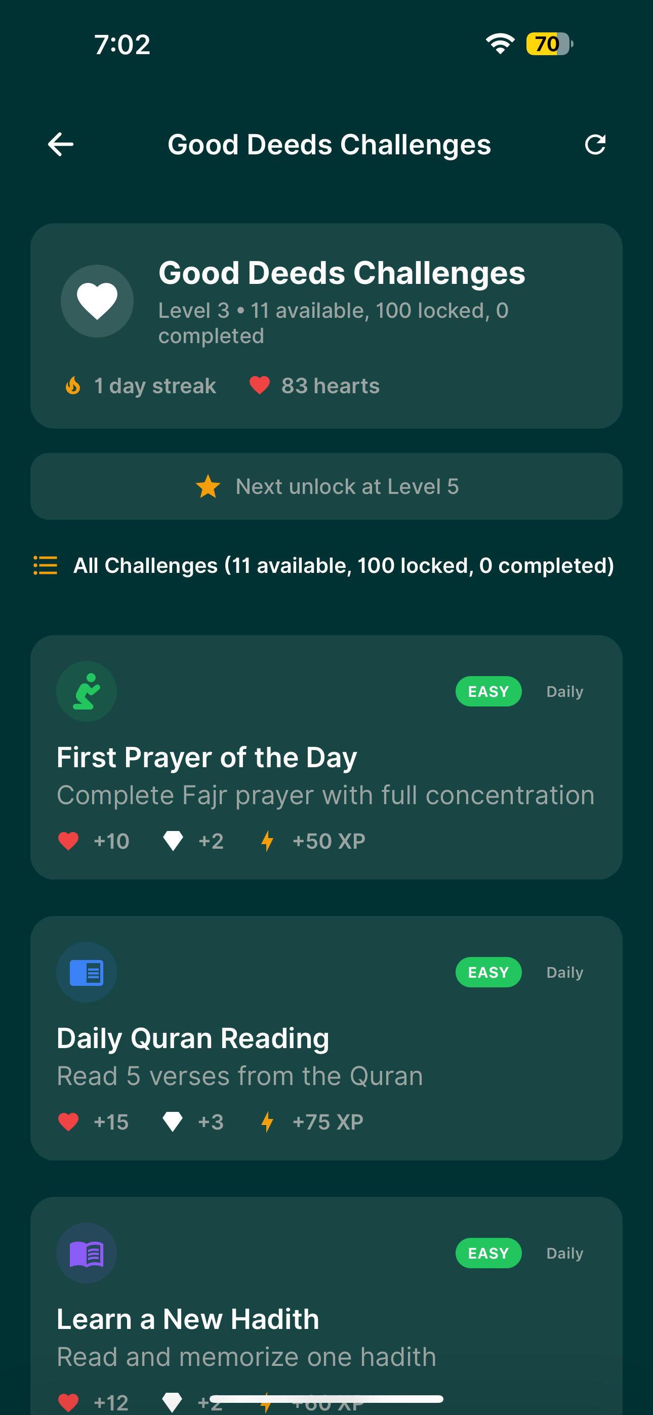 ZikerZone App - Good Deeds Challenges - Dark Mode