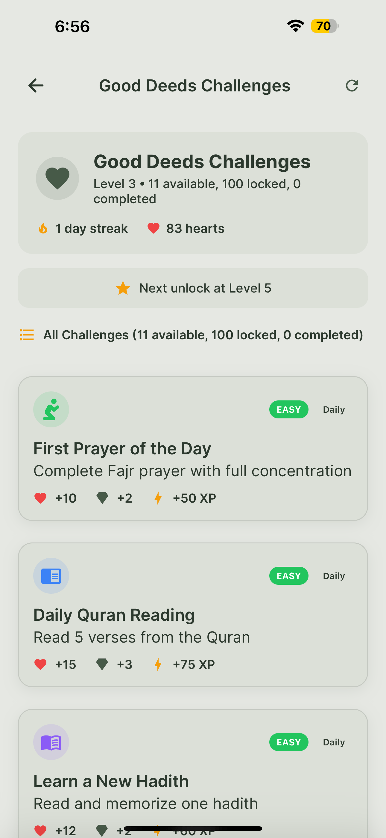 ZikerZone App - Good Deeds Challenges - Light Mode